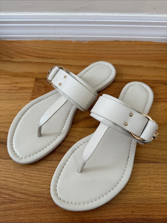 Tory Burch Shoes - Tory Burch White Leather thong Sandals with Buckle Accent